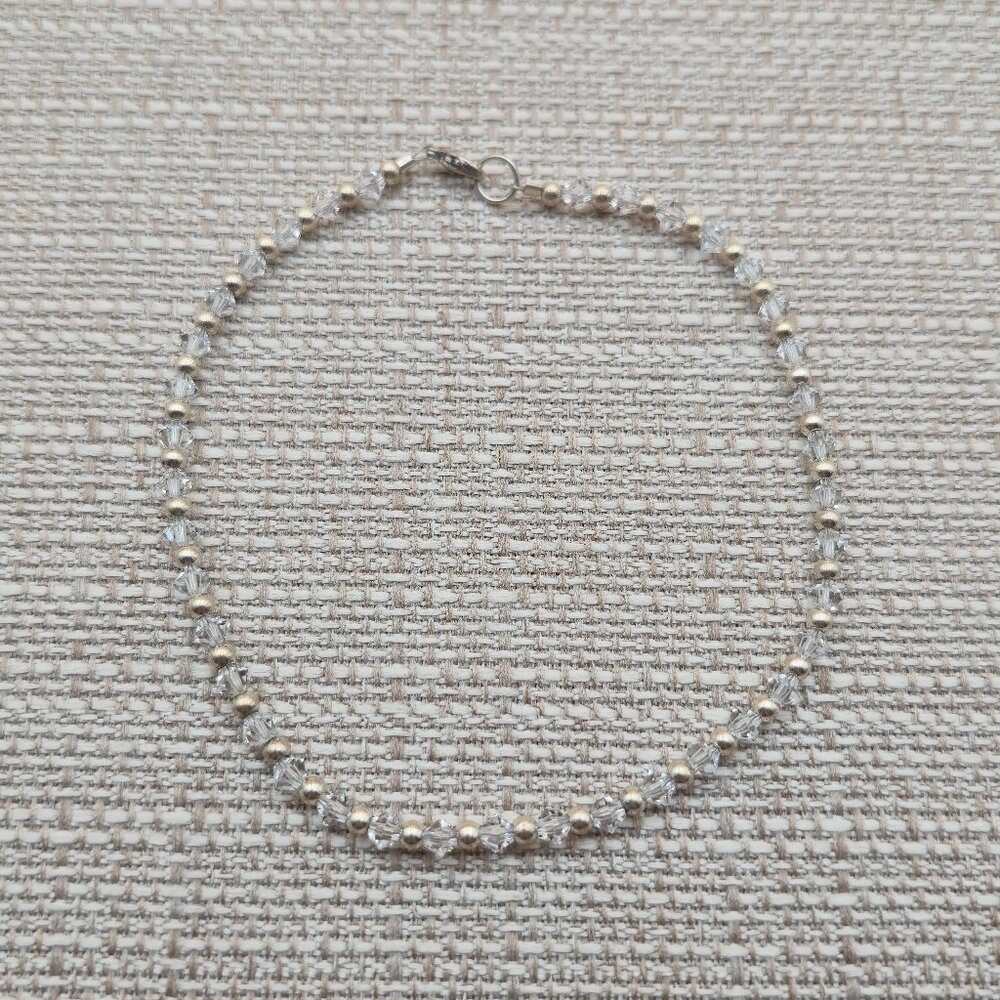9.5 Inch Sterling Silver Handmade Beaded Crystal Ankle Bracelet B613
